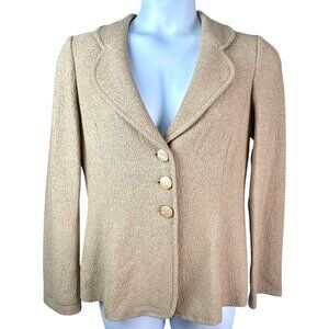 St. John Knit Gold Tan Notch Collar Blazer Wool Blend Jacket Sz 12 Office Siren